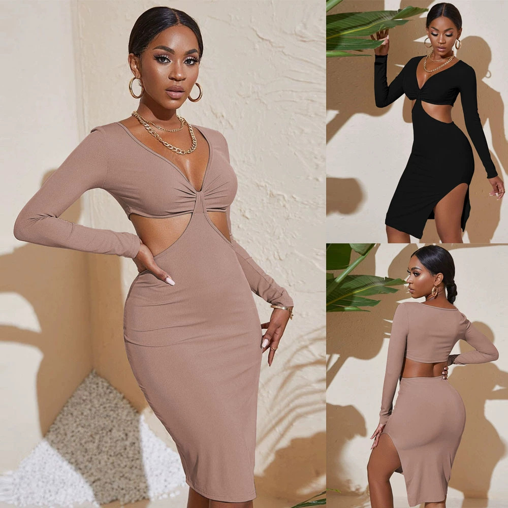 ZARA Spring Summer Hollow Out V-Neck Evening Long Sleeve Dress